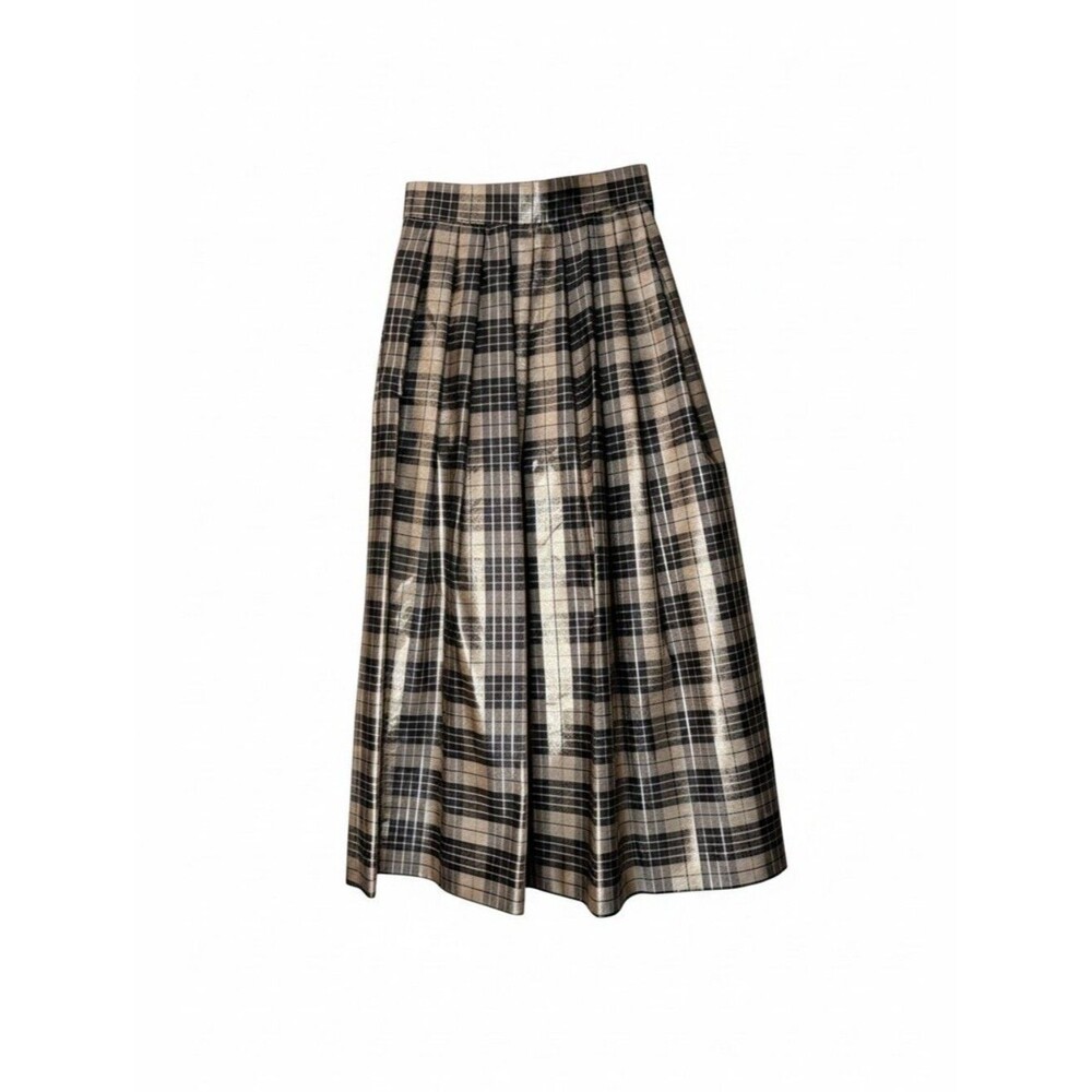 Vintage Talbots Plaid Midi Skirt Academia Preppy Pleated Skirt size 8 metallic - Picture 7 of 7